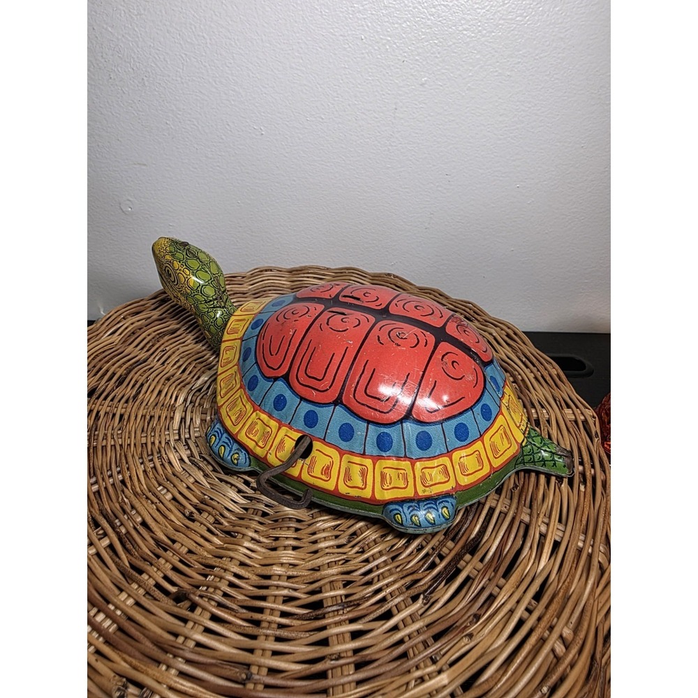 Antique VINTAGE J. CHEIN & CO. Metal Litho Toy EASTER Turtle W/O Native Rider